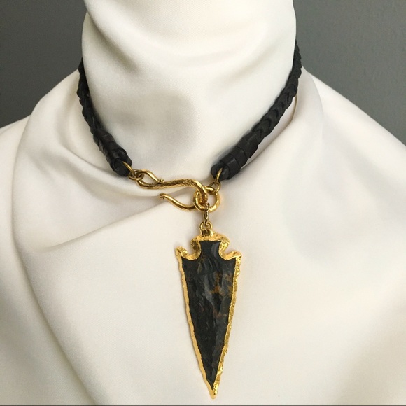 ChasingTheButterfly on Etsy Jewelry - Jasper Agate Arrowhead Deerskin Leather Choker